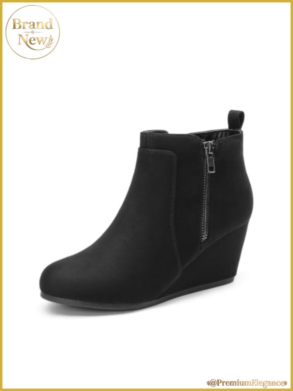 Women's Faux Suede Low Wedge Ankle Boots Side Zip Comfortable